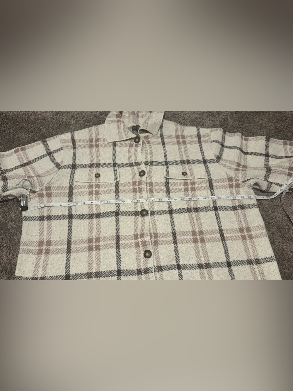 Cream Plaid Utility Shacket with Mauve and Black Checks - Picture 11 of 12